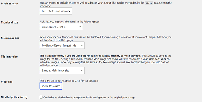Configura le impostazioni del widget Flickr