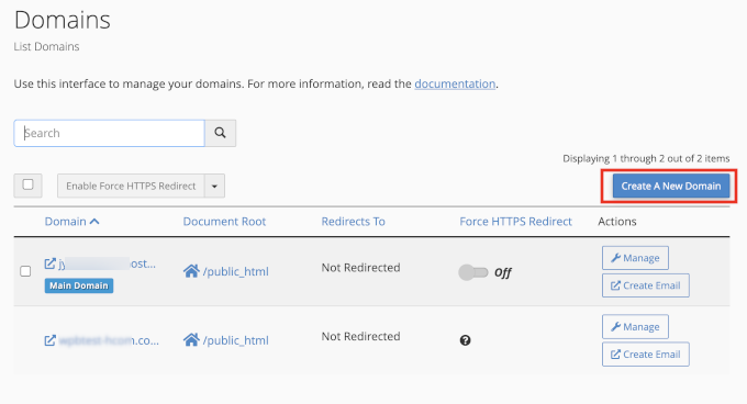 Adăugarea unui nou domeniu în cPanel