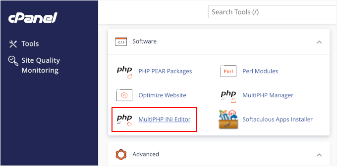 Accessing the MultiPHP INI Editor inside cPanel Accessing the MultiPHP INI Editor inside cPanel