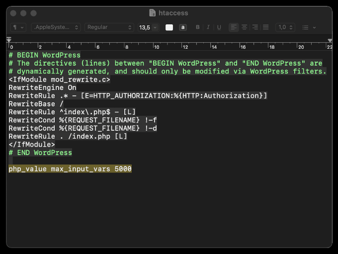 Editing .htaccess for max_input_vars Editing .htaccess for max_input_vars