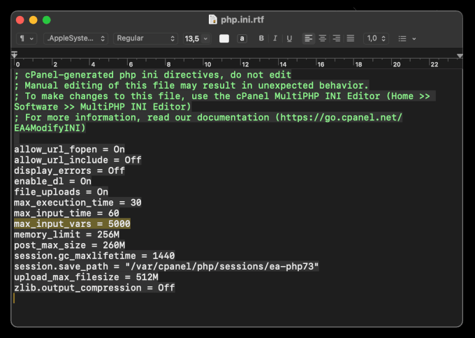 Editing php.ini for max_input_vars Editing php.ini for max_input_vars