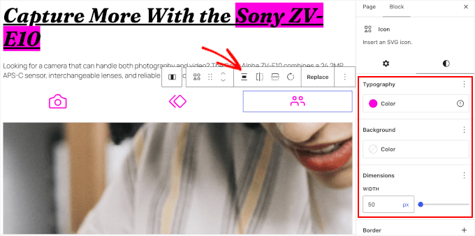 Personalizarea blocurilor de pictograme