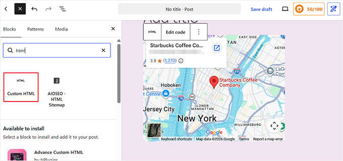 Încorporați Google Maps în editorul de blocuri folosind blocul HTML personalizat Încorporați Google Maps în editorul de blocuri folosind blocul HTML personalizat