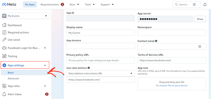 Accessing your Facebook app settings Accessing your Facebook app settings