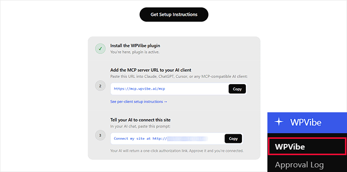 Find server address and authorization prompt in WPVibe Find server address and authorization prompt in WPVibe