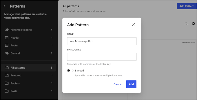 Denominazione del pattern e lasciandolo non sincronizzato Denominazione del pattern e lasciandolo non sincronizzato