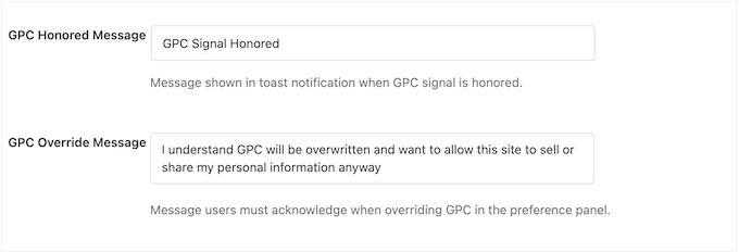 How to set a unique GPC Honored Message