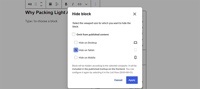 Nascondi un blocco nell'editor dei post di WordPress Nascondi un blocco nell'editor dei post di WordPress