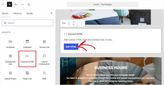 Adding a Custom HTML block Adding a Custom HTML block