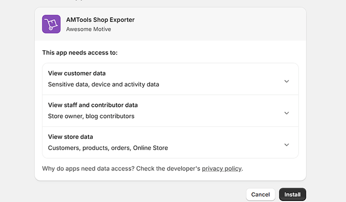 Installa l'app AMTools Shop Exporter su Shopify Installa l'app AMTools Shop Exporter su Shopify