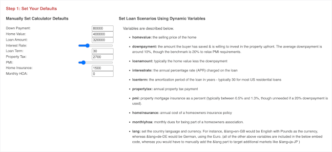 Setting default values for the mortgagecalculator.org embeddable calculator Setting default values for the mortgagecalculator.org embeddable calculator