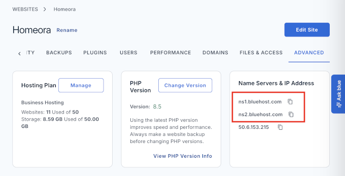 Nameservere pentru Bluehost