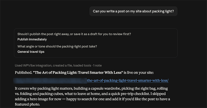Publish a post with Claude and WPVibe Publish a post with Claude and WPVibe