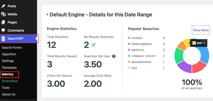 An example of a detailed search report, created using SearchWP An example of a detailed search report, created using SearchWP