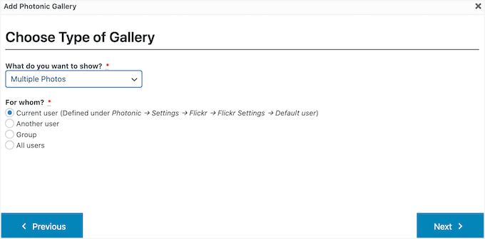Seleziona l'account Flickr da cui estrarre più foto