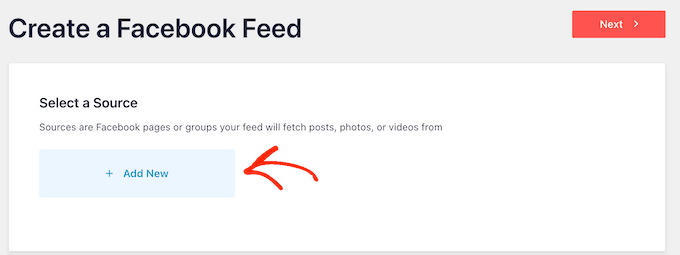 Selecting a Facebook page as a source Selecting a Facebook page as a source