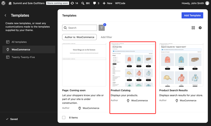 O modelo Product Catalog no WordPress Site Editor O modelo Product Catalog no WordPress Site Editor