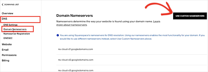 Hinzufügen benutzerdefinierter Nameserver in Squarespace Domains Hinzufügen benutzerdefinierter Nameserver in Squarespace Domains
