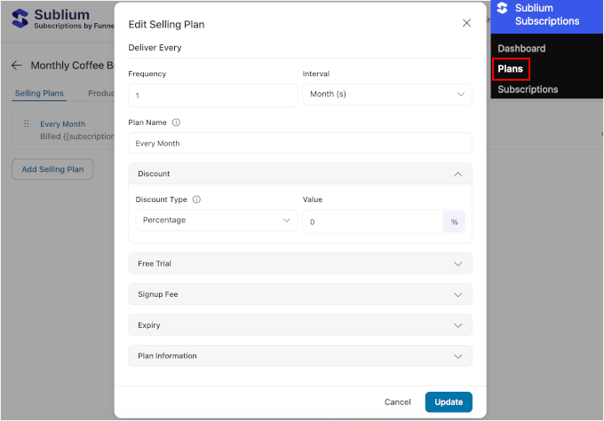 Editing Sublium's selling plan Editing Sublium's selling plan