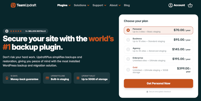 Updraft Plus' website Updraft Plus' website