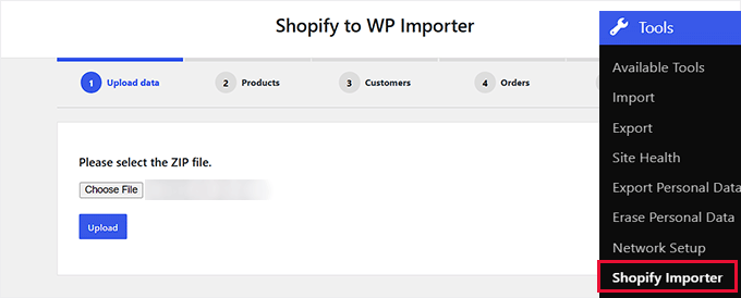 Carica il file zip di Shopify nel plugin Import Shopify to WP Carica il file zip di Shopify nel plugin Import Shopify to WP
