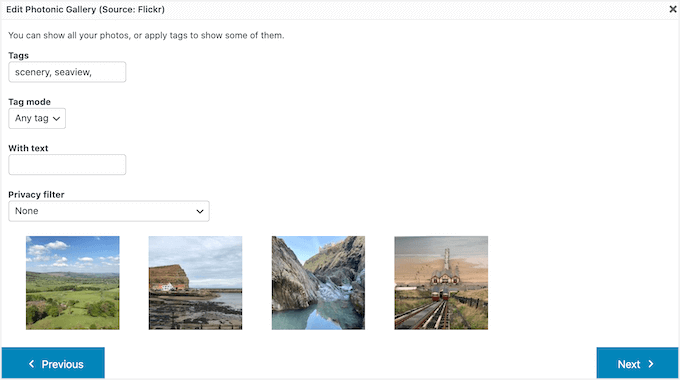 Usa i tag per personalizzare la galleria Flickr in WordPress