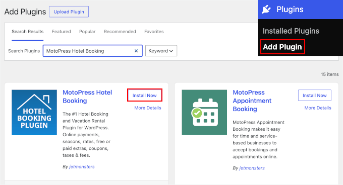 Installing MotoPress Hotel Booking in WordPress