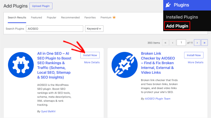Installazione del plugin AIOSEO in WordPress Installazione del plugin AIOSEO in WordPress