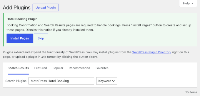 Installing MotoPress Hotel Booking's pages