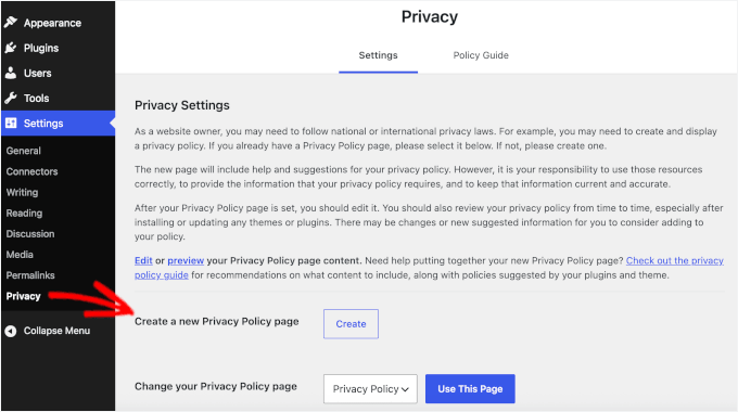 Creazione di una pagina di privacy policy in WordPress Creazione di una pagina di privacy policy in WordPress