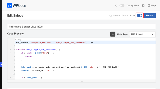WPCode BloggerからWordPressへのリダイレクトスニペット
