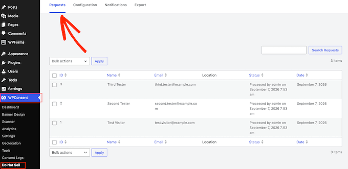 Viewing consent records on your WordPress website, blog, or online store
