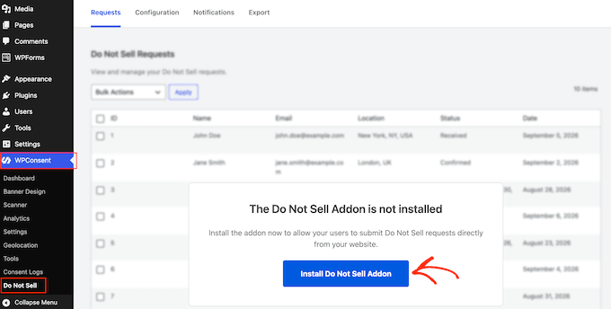 WPConsent's Do Not Sell add-on