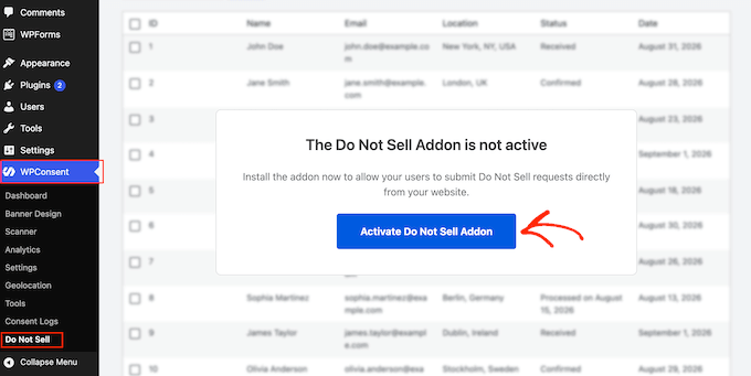 Installing the Do Not Sell add-on in WPConsent