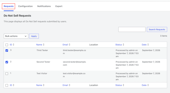 How to process data requests using WPConsent