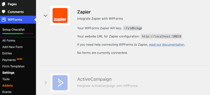 El complemento Zapier de WPForms El complemento Zapier de WPForms