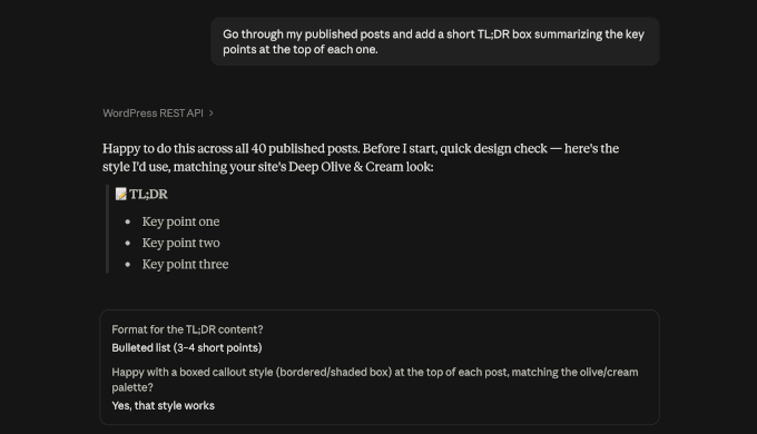 Aggiunta in blocco di un TL;DR utilizzando WPVibe Aggiunta in blocco di un TL;DR utilizzando WPVibe